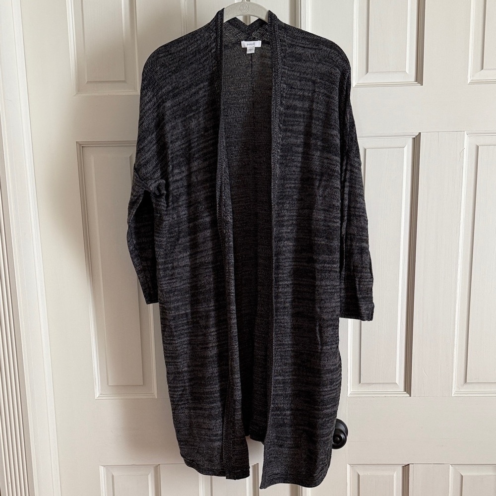 Pure Jill Women's Black & Grey Long  Open-Front Sweater
